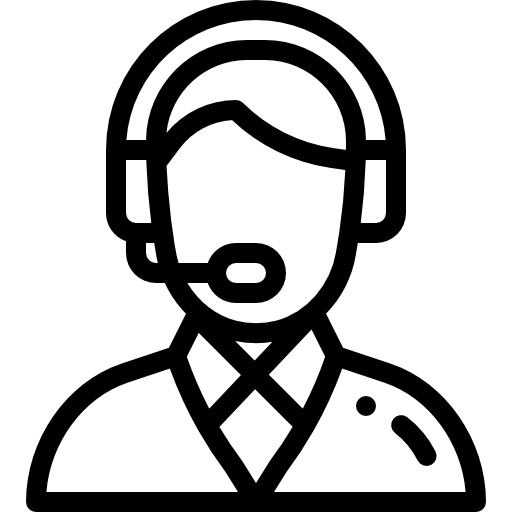 Customer support icon showing a person wearing a headset with microphone